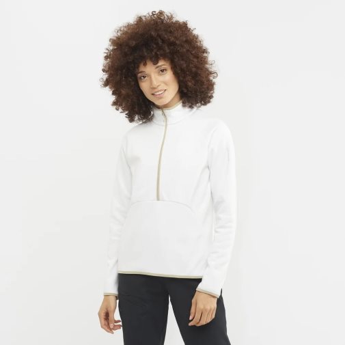 Dámské Bundy Salomon Essential Warm Half Zip Bílé | CZ 07IXSVU